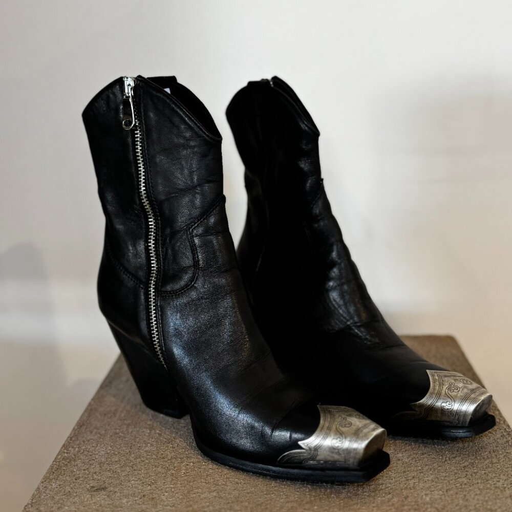 Free People Western Leather Black Bootie Size 36.5 - Picture 5 of 7